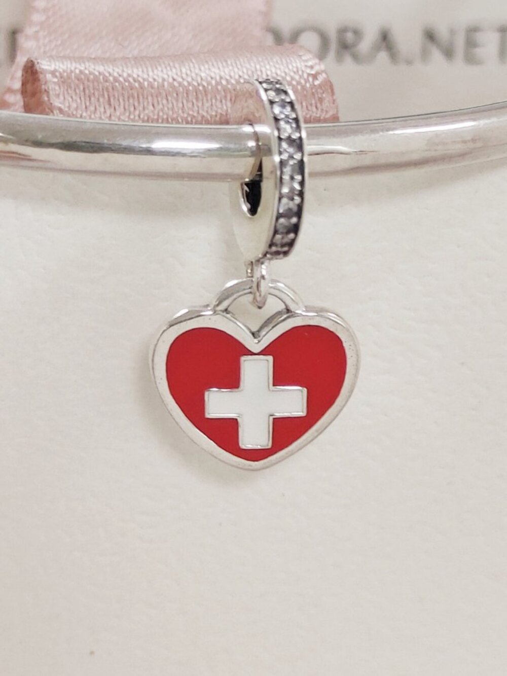 Pandora Switzerland Flag Heart Exclusive Dangle Charm S925 Silver with box